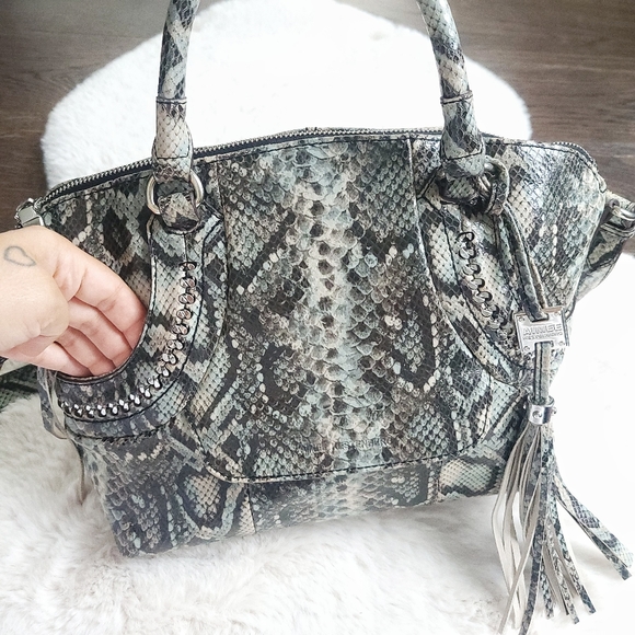 Aimee Kestenberg Snakeskin Patent Leather Chain Fringe Purse Y2K Shoulde… - Picture 3 of 16